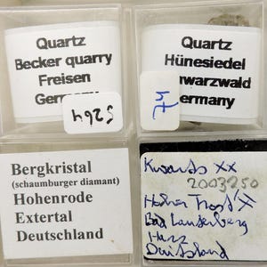 Micromontajes de cuarzo de Alemania, Grecia, Francia, Suiza, Bélgica y Países Bajos.