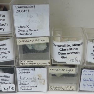 Cornwallite micromounts from Germany, Spain and California - USA
