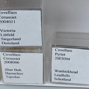 Covellite micromounts from Germany, Czech and the United Kingdom