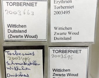 Torberniet-micromounts uit Duitsland, Frankrijk en Congo: miniatuur