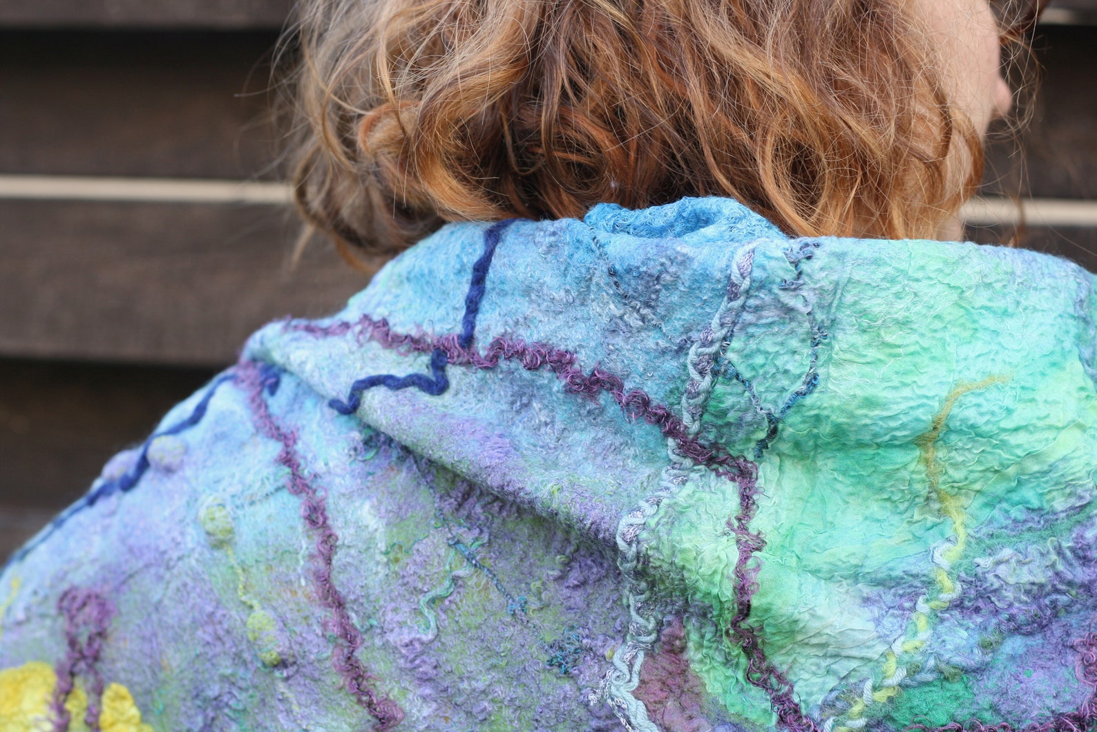 Blue Blanket Scarf With Purple and Green Decorations Bohemian Etsy