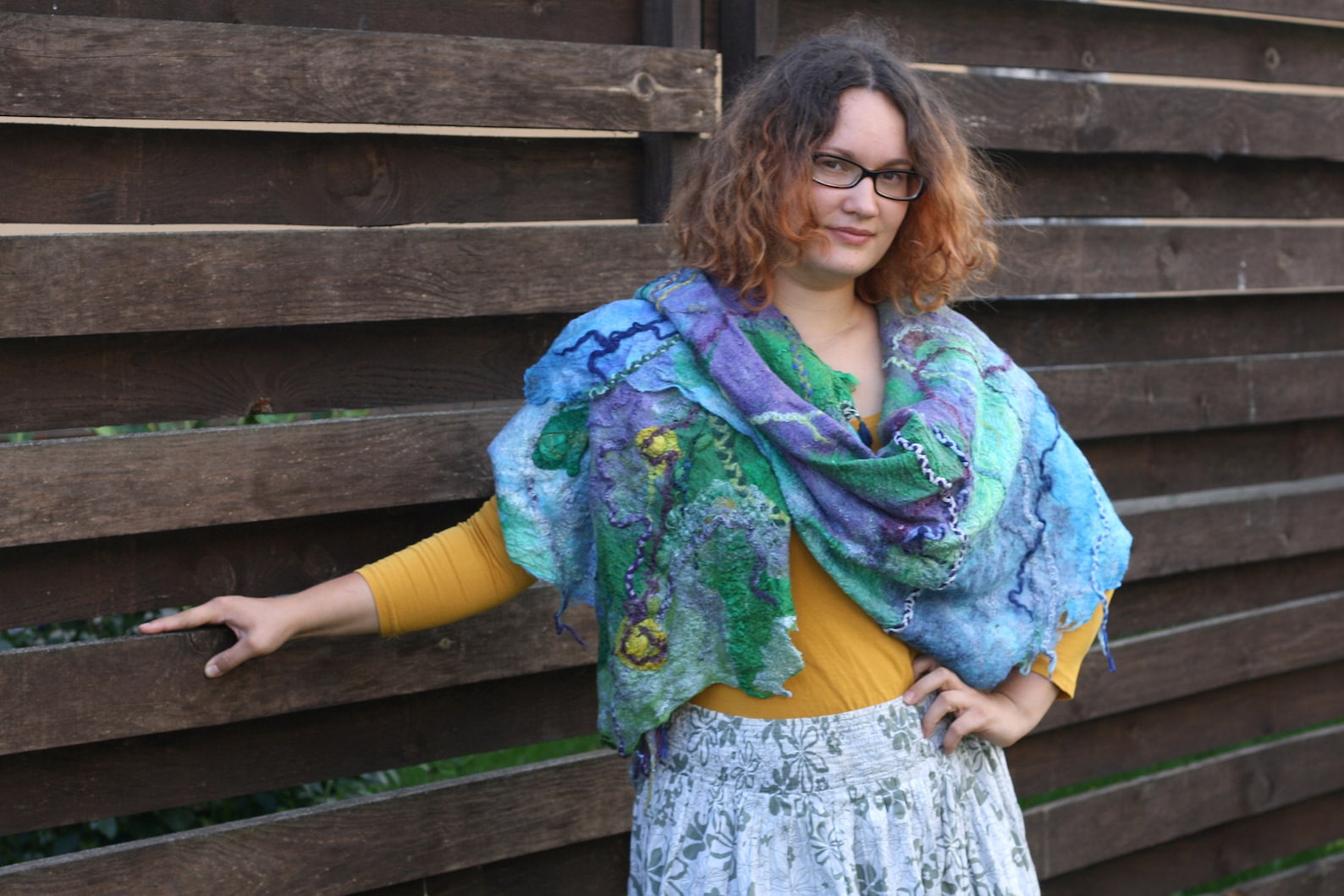 Blue Blanket Scarf With Purple and Green Decorations Bohemian Etsy