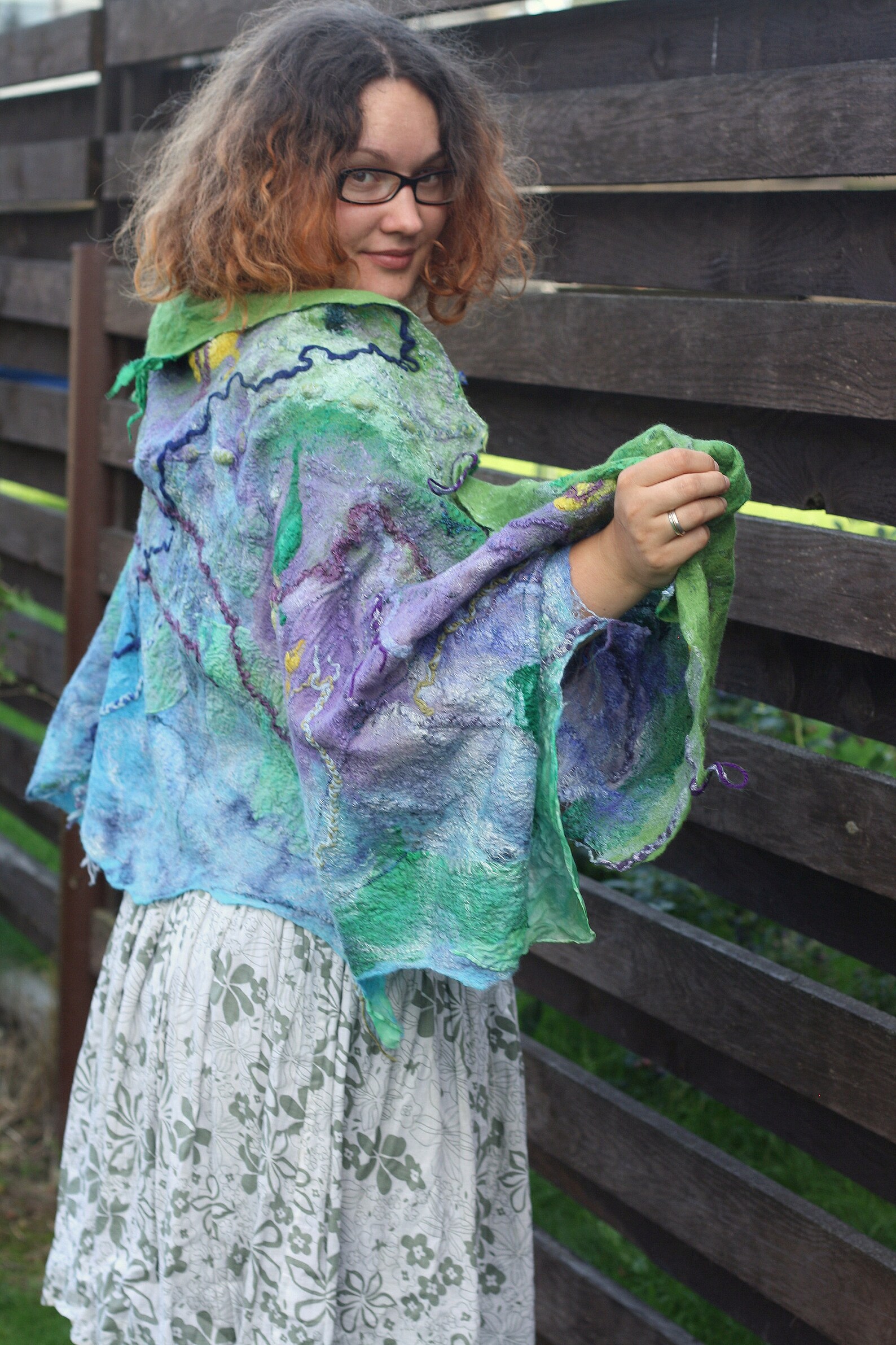 Blue Blanket Scarf With Purple and Green Decorations Bohemian Etsy