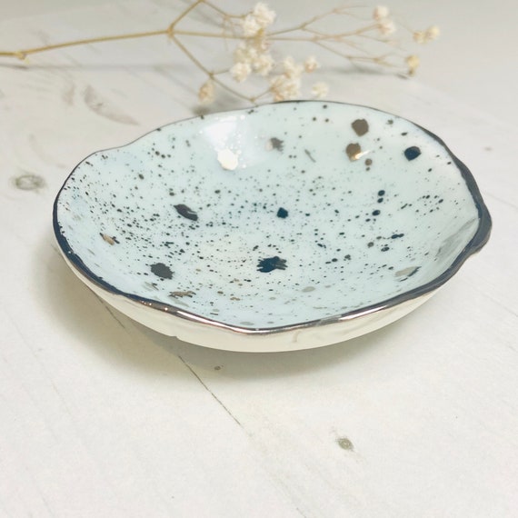 Pale Turquoise Platinum Ring Dish with Platinum Speckles