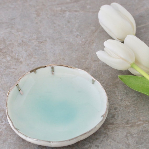 Turquoise Glazed Ring Dish with Platinum Drips **SOLD but can be made-to-order**