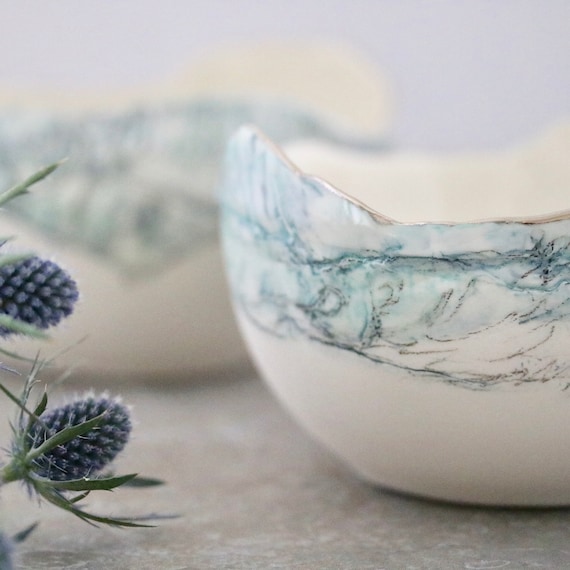 Landscape detail Porcelain Statement Bowl with real Platinum Rim ** SOLD but can be made to order**