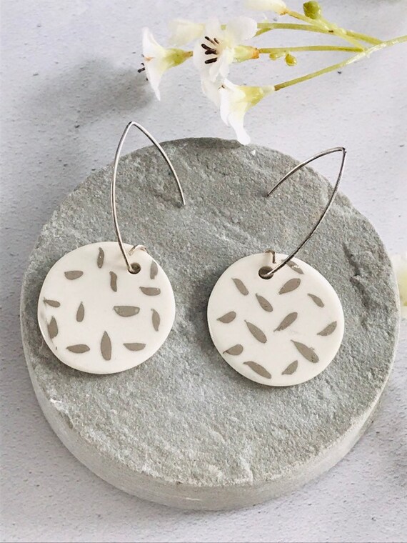 Dash earrings in porcelain and platinum with Sterling silver hooks