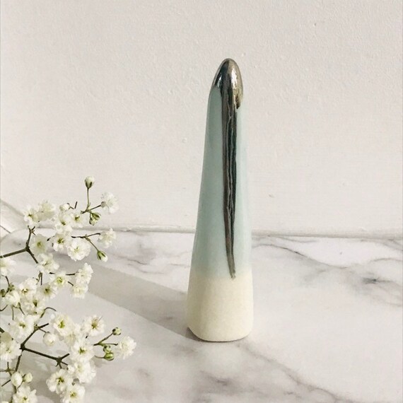 Pale turquoise Ring Cone in Porcelain with Platinum Detail Drips