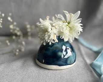 Dark blue layered glazes Porcelain Bud Vase / Flower Holder / Small Vase/ Handbuilt porcelain vase/Mother’s Day vase