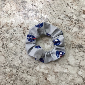 May include: Gray scrunchie with a repeating pattern of blue and red NASA logos.