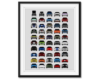 American Muscle Car Poster featuring Evolution History Automobile Generations Art Classic Cars Vehicles made in USA BX2 (Unframed)