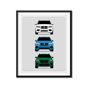 BMW X5M Generations Inspired Car Poster Print Wall Art of the History and Evolution of the BMW X5M G05 E70 E71 F85 F86 AX1 (Unframed)