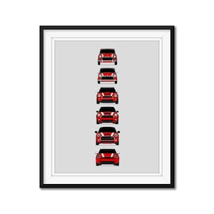 Mini Cooper Generations Inspired Car Poster Print Wall Art History and Evolution (British Austin Morris Mini) AX1 (Unframed)