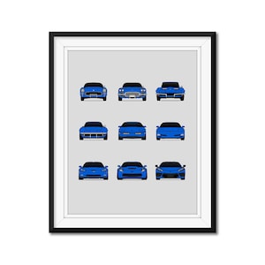 Chevy Corvette Generations (C1 C2 C3 C4 C5 C6 C7 C8) Car Poster Print Wall Art History Evolution Chevrolet Corvette AX1 (Unframed)