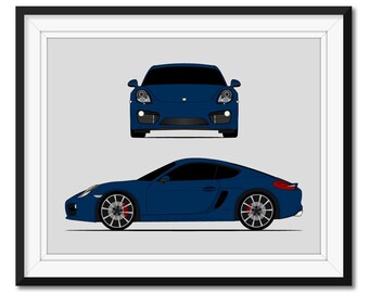 Porsche Cayman S 987 (2005-2008) (front and Side) Car Poster Print