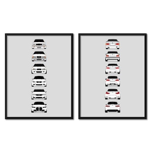 BMW M3 Inspired Car Poster (Front and Rear Set) Print Wall Art History Evolution M3 Generations E30, E36, E46, E92, F80, G80 AX5 (Unframed)