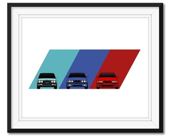 BMW M5 M Power Car Poster Print Wall Art History and Evolution M5 Generations (BMW Car Models: E28, E34, E39) BX1 (Unframed)