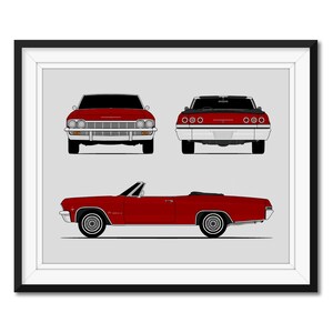 Chevy Impala Convertible (1965) (Front Rear Side) (Landscape) Inspired Poster Print Wall Art Decor DX1