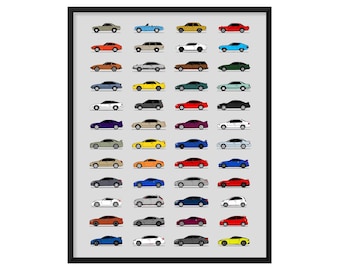 Nissan Car Poster (Side Profile) Print Wall Art Decor of the Best of Nissan Generations History Evolution AX1 (Unframed)