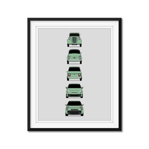 Fiat 500 Generations Inspired Poster Print Wall Art Decor History and Evolution Fiat 500 Topolino 500 Nuova 126 500L AX1 (Unframed)