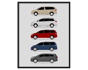 Toyota Sienna Car Poster (Side Profile) Print Wall Art Decor of Toyota Sienna XL10 XL20 XL30 XL40 Generations History Evolution AX1