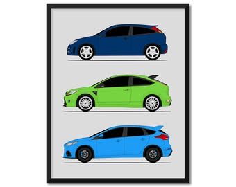 Ford Escort Focus RS ST Evolution Timeline Wall Art Picture Print