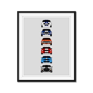 Shelby Mustang GT500 Generations Inspired Car Poster Print Wall Art of History and Evolution of the Ford Mustang Shelby GT500 AX1 (Unframed)