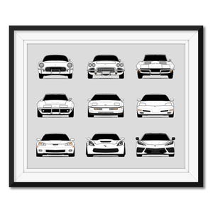 Chevy Corvette Generations (C1 C2 C3 C4 C5 C6 C7 C8) Car Poster Print Wall Art History Evolution Chevrolet Corvette AX1 (Unframed)
