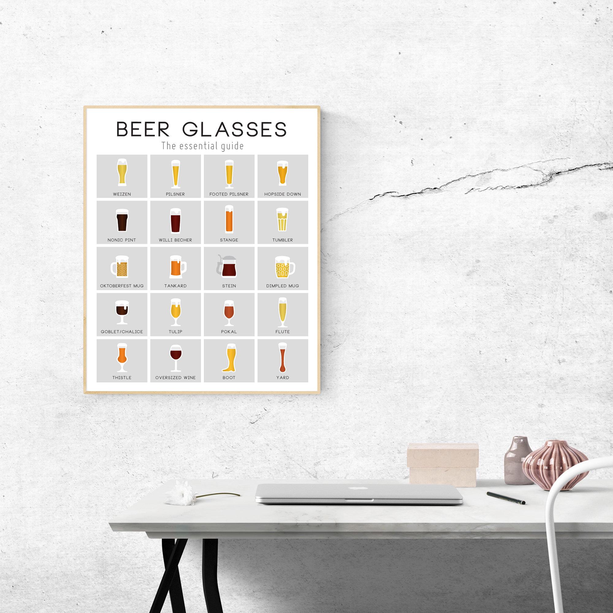 Beer Glass Guide Poster of Types of Beer - Perfect Gift for Beer Lovers ...