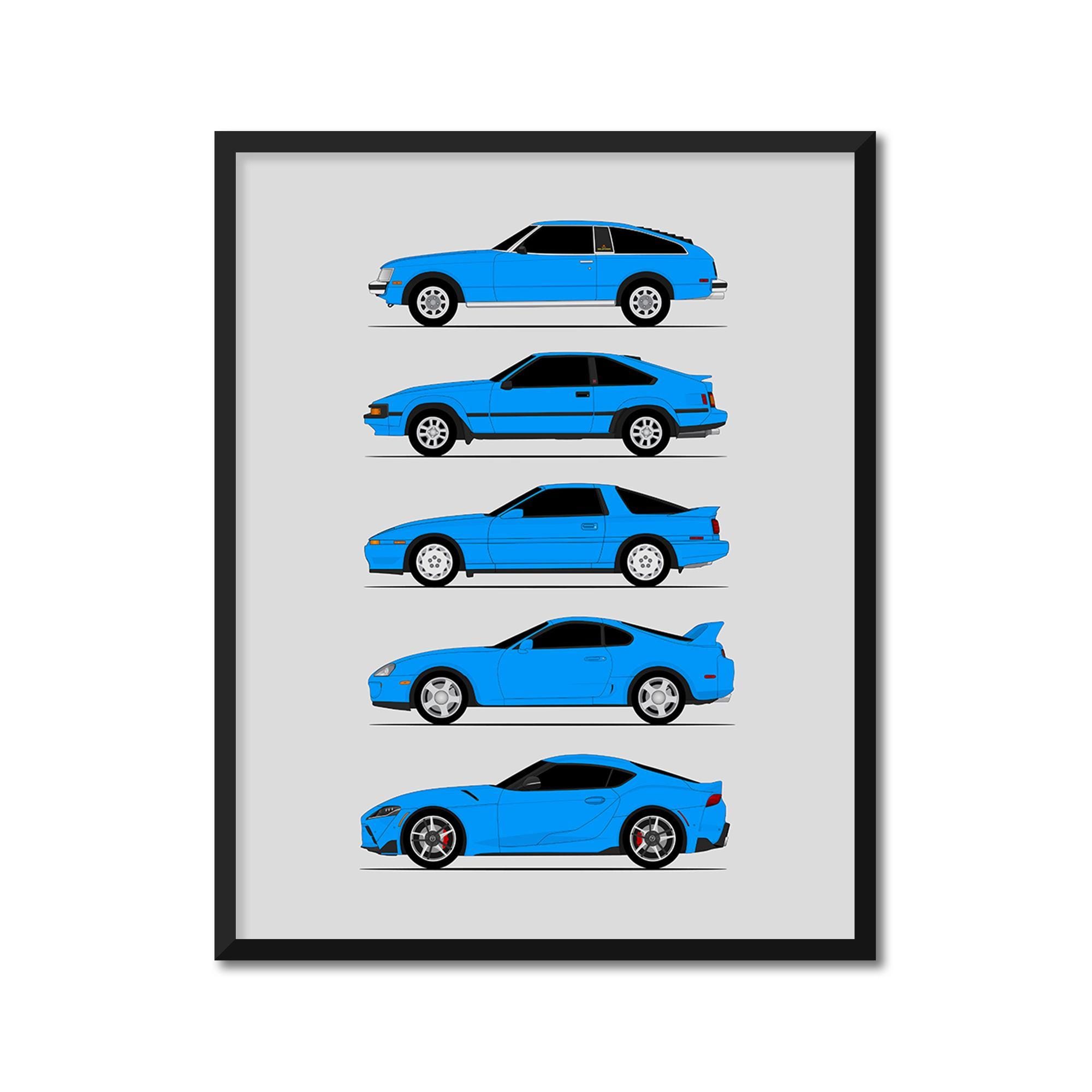 Toyota Supra Generations (side Profile) Car Poster Print Wall Art
