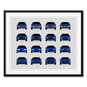 Ford Mustang Generations (Landscape) Inspired Car Poster Print Wall Art Decor of the History and Evolution the Ford Mustang AX1 (Unframed)