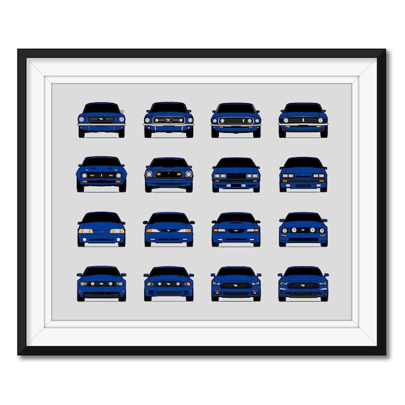 Ford Mustang Evolution Poster First to Fifth Generation American Muscle Cars 