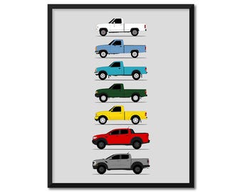 Ford Ranger Car Poster (Side Profile) Print Wall Art Decor of Ford Ranger Generations History Evolution AX1 (Unframed)