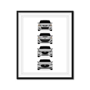 Mazda 3 Generations Inspired Car Poster Print Wall Art the History and Evolution MazdaSpeed3 Mazda3 (bk, BL, BM, BP) AX1 (Unframed)