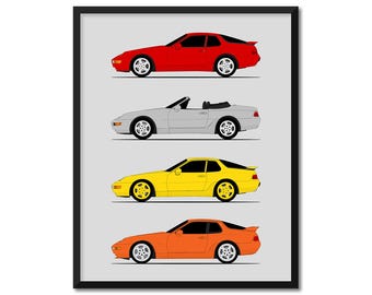 Porsche 968 Poster (Side Profile) Print Art Front Engined Turbo S GTS Cabriolet Generations History Evolution AX1 (Unframed)