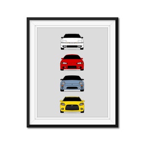 Mitsubishi Eclipse Inspired Car Poster Print of the History and Evolution of the Mitsubishi Eclipse 1G 2G 3G 4G Facelift AX1 (Unframed)