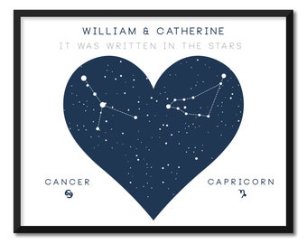 Customizable Zodiac Sign Heart Constellation Wall Art for Couple Car Poster Print Design (DIGITAL DOWNLOAD) EX1