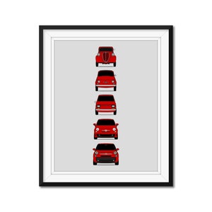 Fiat 500 Generations Inspired Poster Print Wall Art Decor History and Evolution Fiat 500 Topolino 500 Nuova 126 500L AX1 (Unframed)