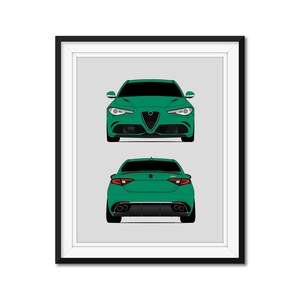 Alfa Romeo Giulia Quadrifoglio 952 (2016-Present) (Front and Rear) Inspired Car Poster Print Wall Art Decor DX1 (Unframed)