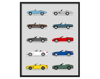 Mercedes SL Roadster Car Poster (Side Profile) Print 190SL 280SL 300SL SL500 SL550 SL63 Generation History Evolution AX1 (Unframed)