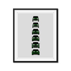 Mini Cooper Generations Inspired Car Poster Print Wall Art History and Evolution (British Austin Morris Mini) AX1 (Unframed)