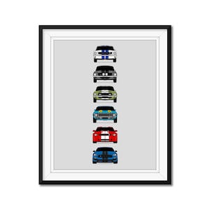 Shelby GT350 Generations Inspired Car Poster Print Wall Art Decor of the History and Evolution of the Ford Mustang GT350 AX1 (Unframed)