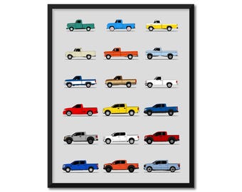 Ford F-150 Car Poster (Side Profile) Print of the Ford F-150 F-1 F-100 F-150 SVT Lightning Raptor Generations History Evolution AX1
