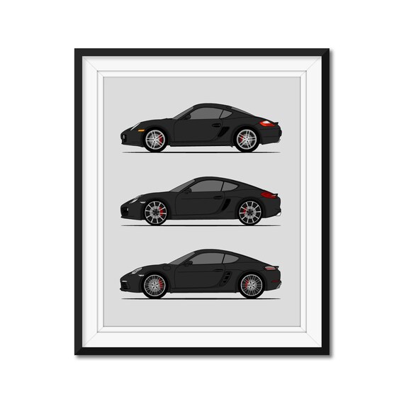 Porsche Cayman (profile) Poster Print Wall Art History and