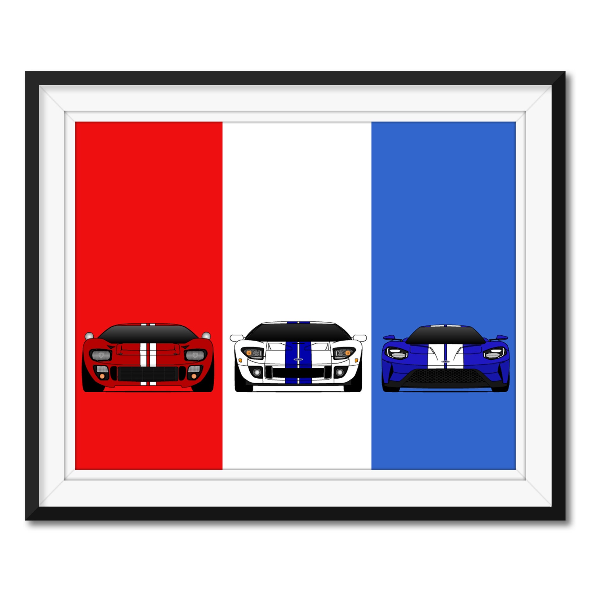 Ford GT Car Poster Print Wall Art History and Evolution the Ford GT40 (Red, White, Blue) Inspired Car Poster Print Wall Art BX1 (Unframed)
