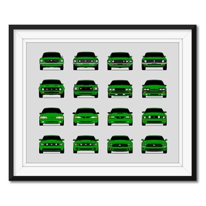 Ford Mustang Generations (Landscape) Inspired Car Poster Print Wall Art Decor of the History and Evolution the Ford Mustang AX1 (Unframed)
