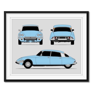 Citroen DS (1968-1975) (Front Rear Side) (Landscape) Inspired Poster Print Wall Art Decor DX1 (Unframed)