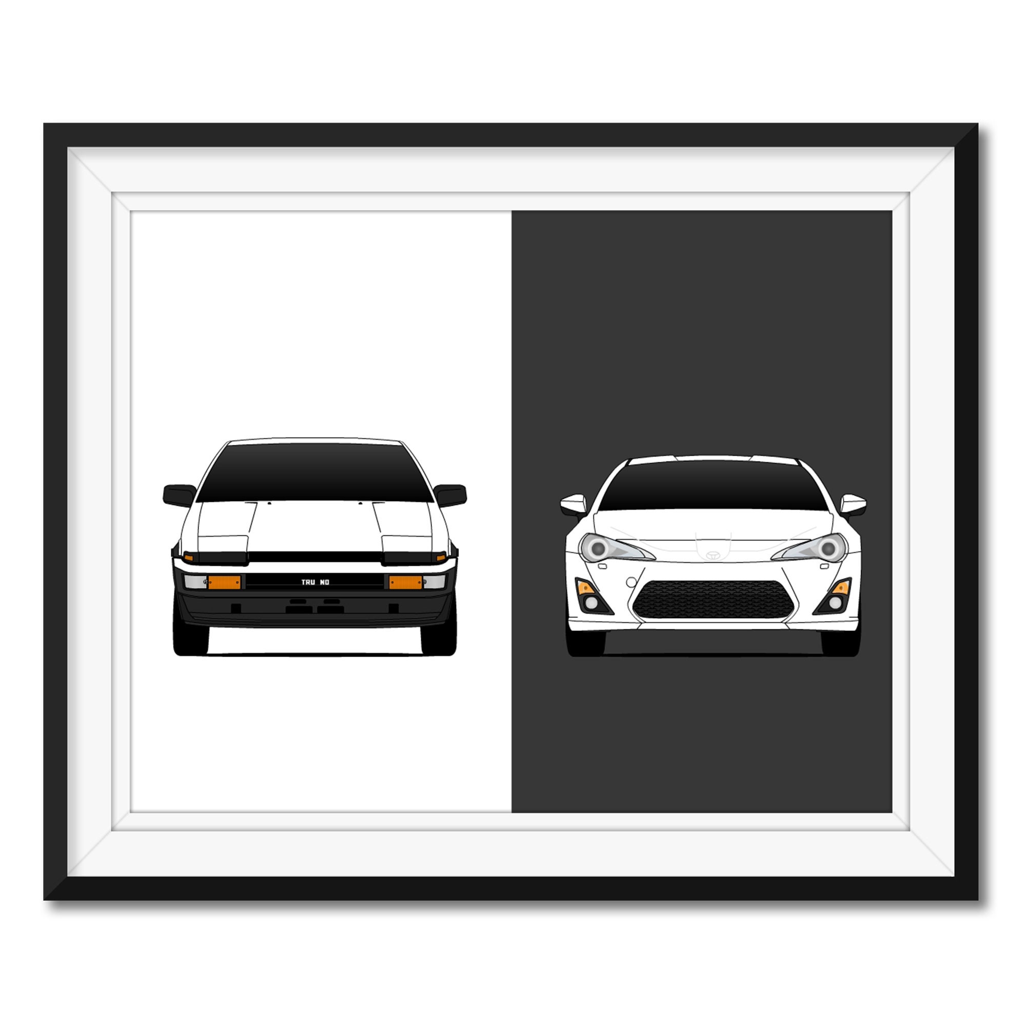 Toyota AE86 Generations Car Poster Toyota 86 Car Poster 86 History GT86,  FT86, FRS, Trueno, Corolla, Sprinter, Levin BX1 unframed 
