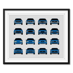 Ford Mustang Generations (Landscape) Inspired Car Poster Print Wall Art Decor of the History and Evolution the Ford Mustang AX1 (Unframed)