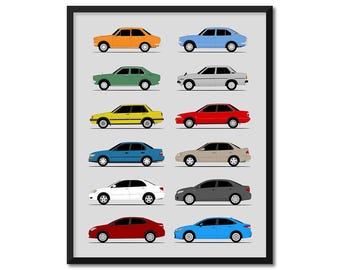 Toyota Corolla Car Poster Side Profile) Print Art Handmade Decor Corolla Sprinter Generations History Evolution AX1 (Unframed)